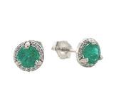 Platinum .65cttw Fine Genuine Natural Emerald and Diamond Stud Earrings #J6999