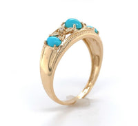 14k Yellow Gold Genuine Natural Turquoise and Diamond Band Ring (#J6396)