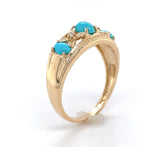 14k Yellow Gold Genuine Natural Turquoise and Diamond Band Ring (#J6396)