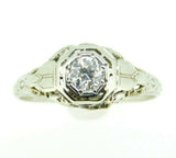 Art Deco 18k White Gold Genuine Natural Diamond Filigree Ring .29ct (#J863)