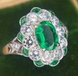 Fine Platinum Genuine Natural Emerald and Diamond Ring Size 5.5 (#J4857)