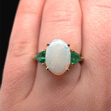 14k Yellow Gold 2.24 Carat Genuine Natural Australian Opal Emerald Ring (#7570)