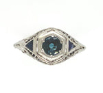 18k Art Deco Filigree Sapphire Ring w/ Synthetic Lab-Created Sapphires (#J6310)