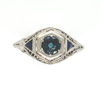 18k Art Deco Filigree Sapphire Ring w/ Synthetic Lab-Created Sapphires (#J6310)