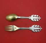 Christmas by A. Michelsen Sterling Silver Fork and Spoon Set 2pc 1930 Vermeil