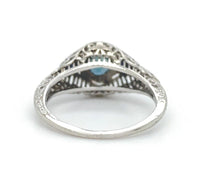 18k Art Deco Filigree Sapphire Ring w/ Synthetic Lab-Created Sapphires (#J6310)