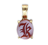 14k Yellow Gold Genuine Natural Carnelian Signet Initial "K" Pendant (#J7434)