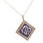 14k Yellow Gold Seed Pearl Enamel 1917 Pendant with 14k Chain Jewelry (#J7258)