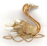 14k Yellow Gold Swan Brooch Pin with Freshwater River Pearls Jewelry (#J6236)