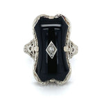 14k White Gold Custom Cut Genuine Natural Black Onyx Filigree Ring (#J5822)