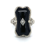 14k White Gold Custom Cut Genuine Natural Black Onyx Filigree Ring (#J5822)