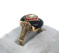 10k Gold Women of the Moose Genuine Natural Black Onyx Ring w/ Enamel (#J6302)