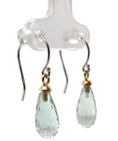 14k Gold 6.12ct TW Briolette Green Genuine Amethyst Prasiolite Earrings (#J7131)