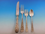 Rose by Stieff Sterling Silver Flatware Set for 12 Service 97 pc Repousse Dinner