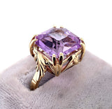 Asscher Cut 7.83ct Genuine Natural Amethyst 14k Yellow Gold Ring (#J5743)