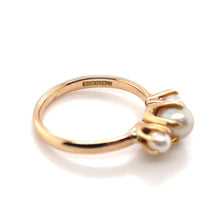 14k Rosey Yellow Gold Cultured Pearl Three-Stone Ring Size 7.5 Jewelry (#J6780)