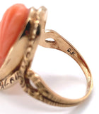 Victorian Genuine Natural Coral Cameo 14K Yellow Gold Ring Size 5.75 (#J5976)
