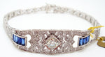 14k Gold Art Deco Style Genuine Natural Diamond and Sapphire Bracelet (#J2694)
