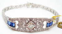 14k Gold Art Deco Style Genuine Natural Diamond and Sapphire Bracelet (#J2694)