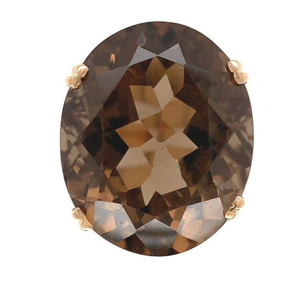 18k Ring with Large Oval Genuine Natural Smoky Quartz Size 6.75 (#J6606)