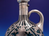 Gorham Sterling Silver Overlay Liquor Bottle with Green Glass - Barware (#9200)