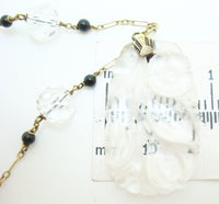 14k Yellow Gold Art Deco Carved Rock Crystal Necklace Jewelry (#J2428)
