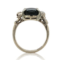 12k White Gold Genuine Natural Black Star Sapphire Diamond Ring Size 4.25 #J7004