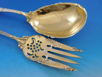 Georgian by Towle Sterling Silver Salad Serving Set 2pc Gold Washed Pierced 9"