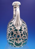 Gorham Sterling Silver Overlay Liquor Bottle with Green Glass - Barware (#9200)