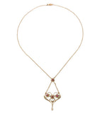 Victorian 14k Gold Heart Shaped Flower Lavaliere Necklace w/Pearls Stones #J7542