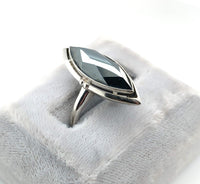 10k White Gold Marquise Navette Genuine Natural Hematite Ring Size 6.25 (#J6286)