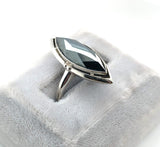 10k White Gold Marquise Navette Genuine Natural Hematite Ring Size 6.25 (#J6286)