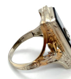 14k White Gold Genuine Natural Onyx Filigree Ring with Diamond Jewelry (#J6208)