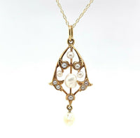 14k Yellow Gold Freshwater River Pearls Lavaliere Pendant (#J5462)