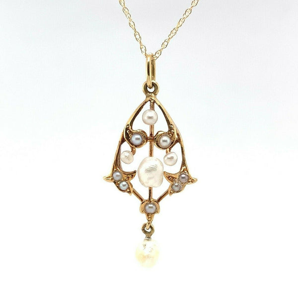 14k Yellow Gold Freshwater River Pearls Lavaliere Pendant (#J5462)