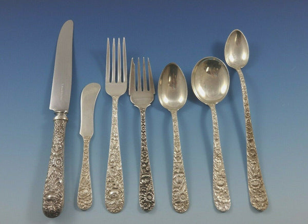 Repousse by Kirk Sterling Silver Flatware Set For 8 Service 66 Pieces