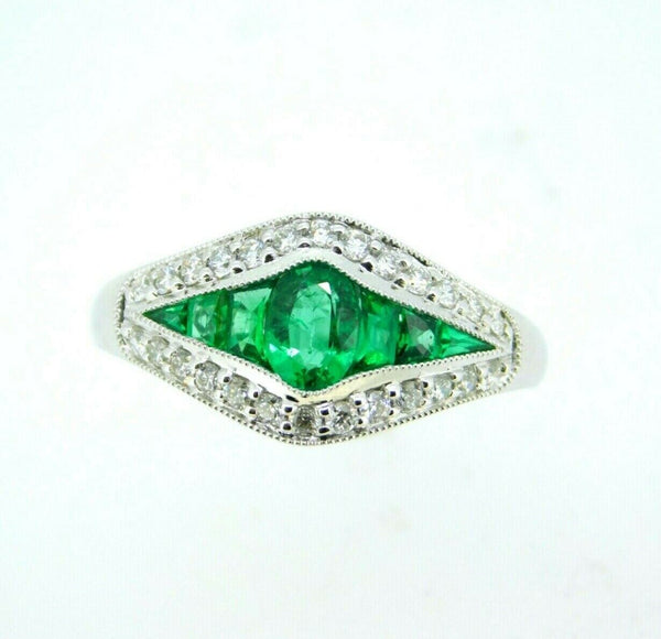 18k Gold Specialty Cut Fine Genuine Natural Emerald and Diamond Ring (#J5124)