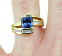 1ct Cushion Cut Genuine Natural Tanzanite Ring with Diamonds (#J830)