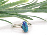 14k White Gold Australian .86ct Genuine Natural Black Opal Ring 5.75 (#J7397)
