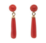 14k Gold Ox Blood Red Genuine Coral Briolette Earrings with 6mm Beads (#J7025)