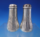 Sterling Silver Salt and Pepper Shaker Set 2pc w/ Bright-Cut Irisis #17  (#7121)