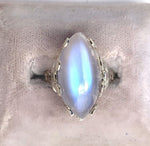 14k White Gold 9.58ct Marquise Genuine Natural Moonstone Filigree Ring (#J5712)