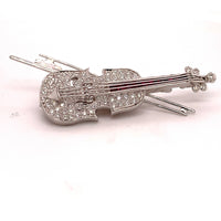 18k White Gold Genuine Natural Diamond and Ruby Violin Viola Brooch Pin (#J4846)
