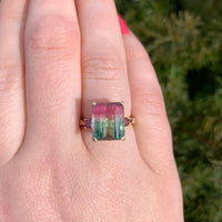 14k Gold 6.71 Carat Bi-Color Watermelon Genuine Natural Tourmaline Ring (#J6532)
