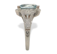14k White Gold Filigree 3.12 Carat Genuine Natural Aquamarine Ring (#J7158)