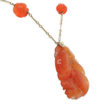 14k Yellow Gold Chinese Export Carved Art Deco Genuine Carnelian Pendant #J7097
