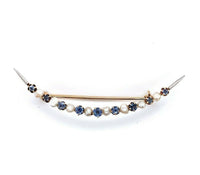 14k Yellow Gold Montana Sapphire and Pearl Large Crescent Pin (#J5470)