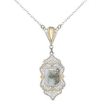 14k Gold Filigree 2.20 Carat Genuine Natural Gold Vein Quartz Pendant (#J7027)
