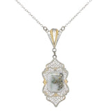 14k Gold Filigree 2.20 Carat Genuine Natural Gold Vein Quartz Pendant (#J7027)