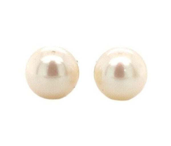 14k Yellow Gold 7.3mm Creamy White Cultured Pearl Stud Earrings (#J7055)